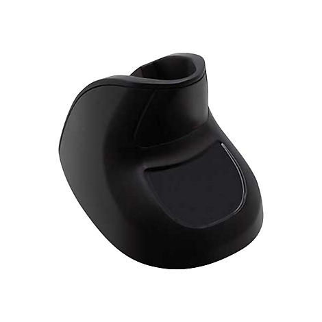 Schwarzer Halter für ein VR-Headset, detailreich abgebildet. Mit Öffnung und rechteckiger Vertiefung.