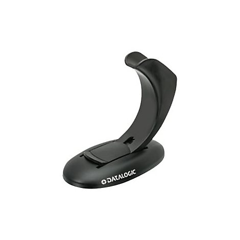 Schwarze, gebogene Halterung mit abgerundeter Basis und Markenschriftzug 'DATALOGIC'.