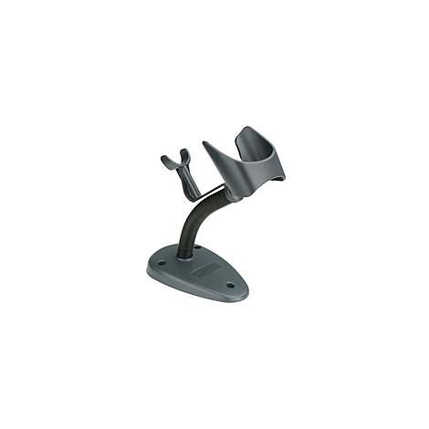 Grauer Barcode-Scanner-Ständer mit geschwungener Halterung.