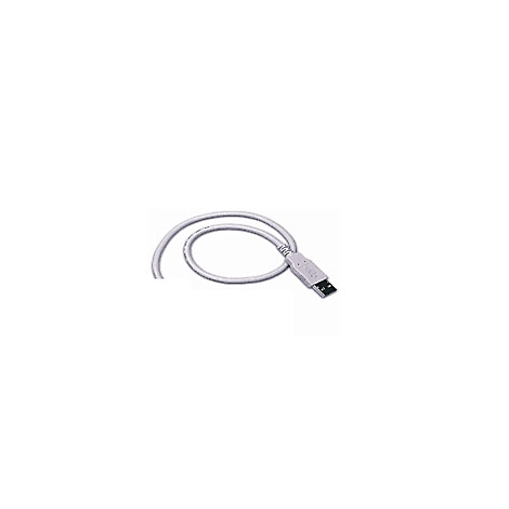 Ein weißes USB-Kabel, das sich auf weißem Hintergrund kringelt.
