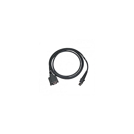 Schwarzes Kabel mit zwei Anschlüssen, ein 9-poliger D-Sub-Stecker und ein RJ45-Stecker.