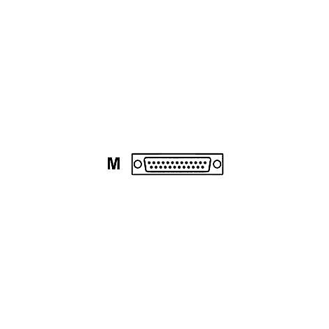 Un connecteur rectangulaire avec 25 broches, marqué d'un 'M'.