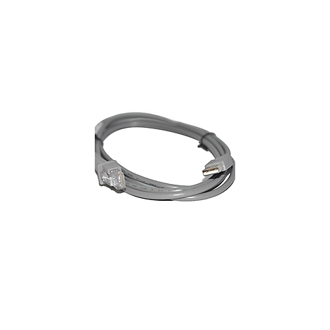 Graues Netzwerkkabel, gewunden auf weißem Grund.