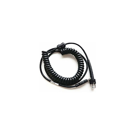 Câble noir en spirale avec des fiches aux deux extrémités.