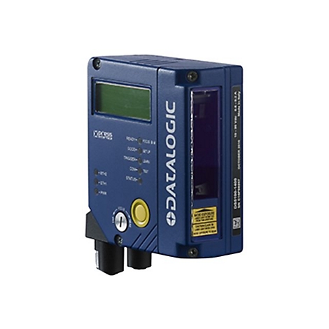 Blaues Datalogic-Industriemessgerät mit LCD-Anzeige, Tasten und Anschlussbuchsen. Der Text lautet: „DATALOGIC“.