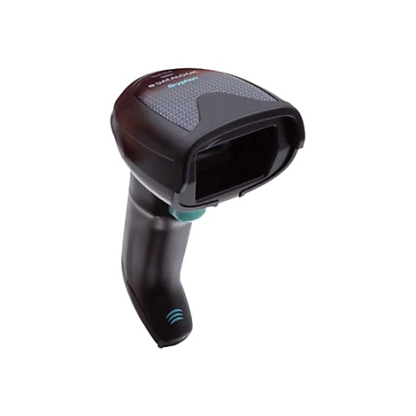 Scanner portable noir. "DATALOGIC Gryphon" est écrit en blanc en haut.
