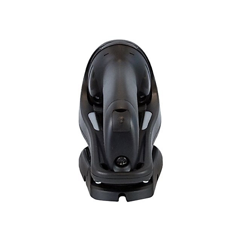 Ein schwarzes Barcode-Lesegerät vor weißem Hintergrund. Das Lesegerät ist von vorne abgebildet.