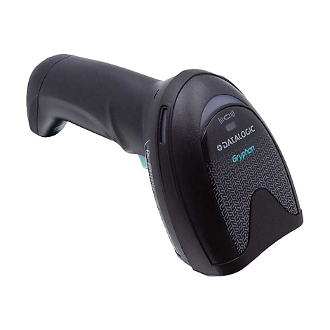 Schwarzer Barcode-Scanner Datalogic Gryphon. Griff, AuslÃ¶ser und ScanneroberflÃ¤che sind erkennbar.