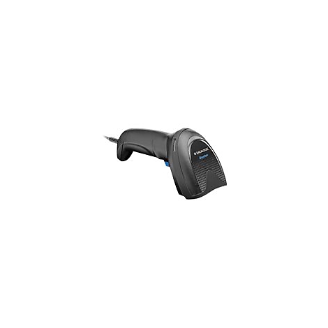 Scanner manuel Datalogic Gryphon noir avec câble sur fond blanc.