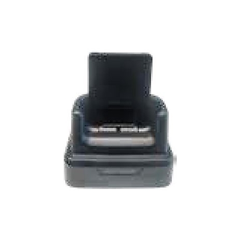 Station de charge noir. Un appareil est inséré dans la partie supérieure.