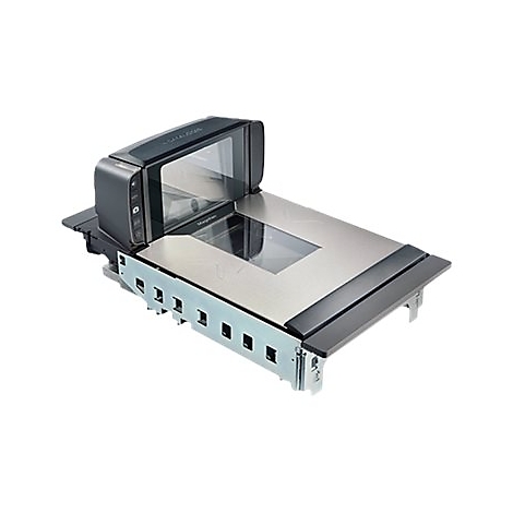 Un appareil de numérisation avec une surface en acier inoxydable et un boîtier noir. Le scanner dispose d'une zone transparente pour la numérisation.