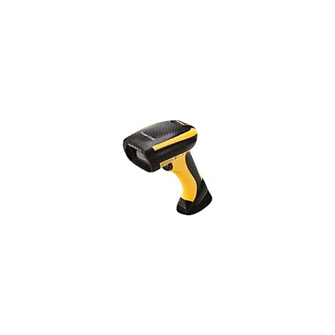 Handscanner in Schwarz und Gelb, Detailaufnahme.