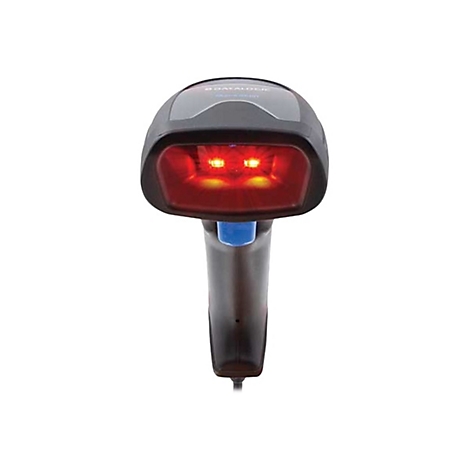 Nahaufnahme eines Barcodescanners mit leuchtendem rotem Licht.