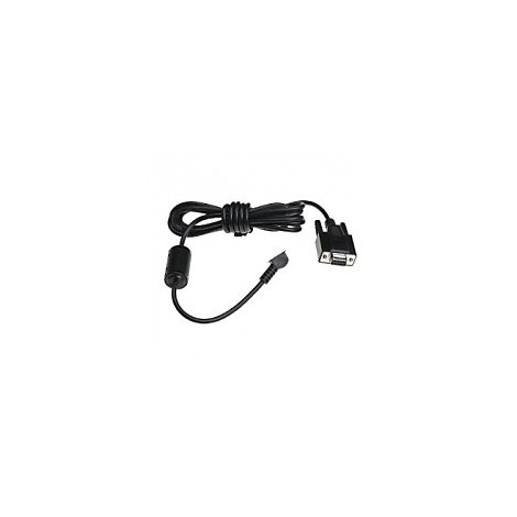 Câble noir avec plusieurs connecteurs, sur fond blanc.