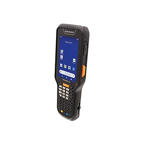 Ein schwarzes Handheld-Gerät mit Tastatur und Touchscreen. Der Bildschirm zeigt Apps. Aufgedruckt sind "DATALOGIC" und "Skorpio X5".