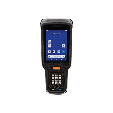 Ein schwarzes DatenerfassungsgerÃ¤t, Bildschirm mit Apps. Oben links steht Datalogic. Unter dem Display sind Tasten und ein Scan-Knopf.