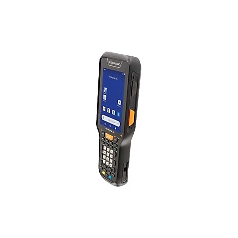 Schwarzes Handheld-GerÃ¤t mit Display und Tastatur, orangefarbene Akzente, weiÃŸer Hintergrund.