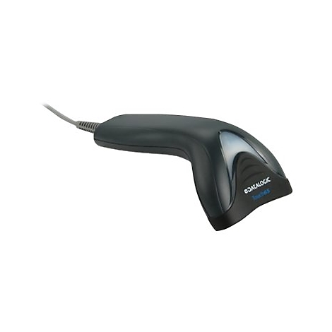 Dunkelgrauer Barcodescanner mit grauen Kabel vor weiÃŸem Hintergrund. Auf dem Scanner ist DATALOGIC und Touch65 in blauem Schriftzug zu sehen.