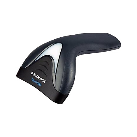 Schwarzer Barcodescanner. Oben ist ein weiÃŸes Leuchtelement zu sehen, darunter steht in Blau Touch90.