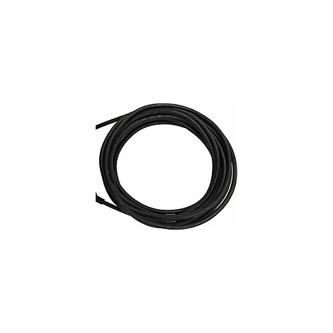 Ein schwarzes Kabel, in einer spiralförmigen Rolle auf weißem Hintergrund.