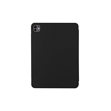 Schwarze Tablet-Hülle, die ein Tablet umschließt, mit einem Kameraausschnitt oben links.
