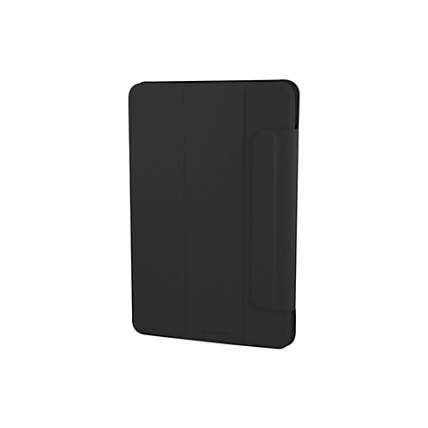 Schwarze Tablet-Hülle, rechte Seite mit Stiftschlaufe. Der Hintergrund ist weiß, die Hülle ist rechteckig und das Logo 'dbramante1928' ist unten rechts.