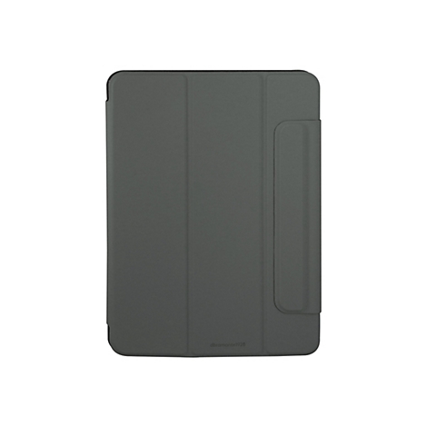Graue Tablet-Schutzhülle. Sie hat eine rechteckige Form und einen Magnetverschluss.