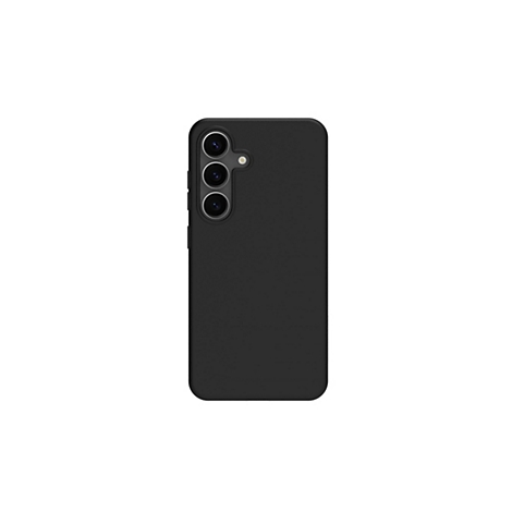Coque de smartphone noire sur fond blanc. La coque a une découpe pour la caméra et les boutons.