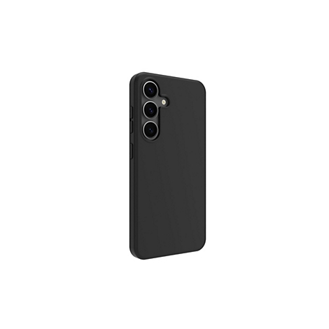 Coque de téléphone noire avec trois découpes pour l'appareil photo sur fond blanc.