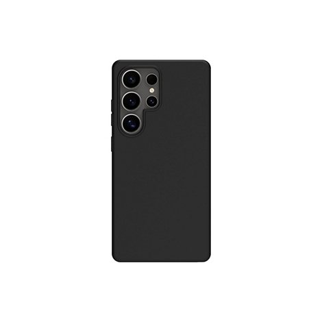 Coque de téléphone noire avec découpe pour appareil photo sur fond blanc.