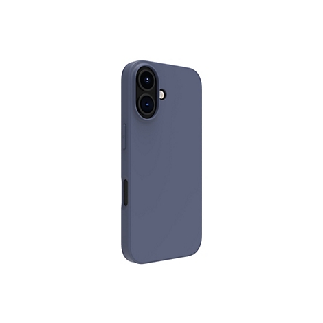Coque de smartphone bleue sur fond blanc. L'accent est mis sur les objectifs de l'appareil photo et les boutons latéraux.