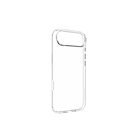 Coque de téléphone transparente. La coque entoure le smartphone. Le fond est blanc.