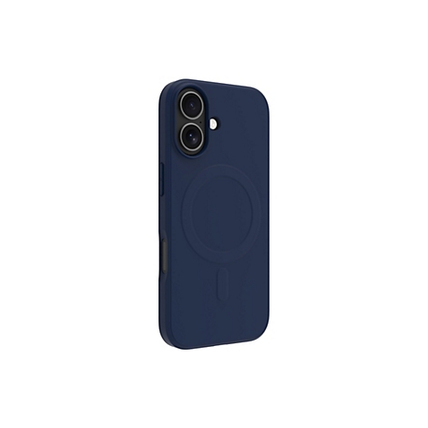 Coque de téléphone bleu foncé. Ouvertures pour l'appareil photo et un cercle magnétique sont visibles.