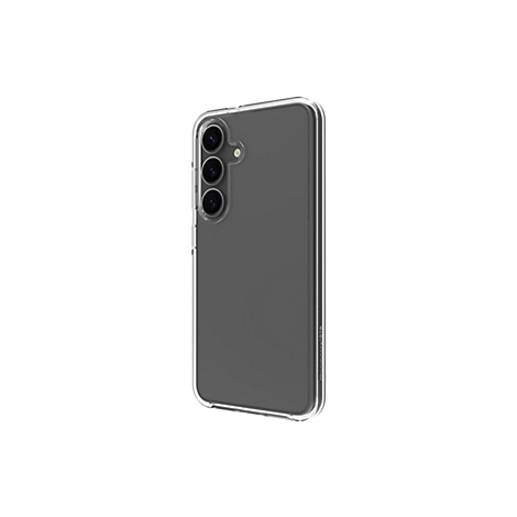 Un étui de téléphone transparent protège le smartphone, la caméra est clairement visible.