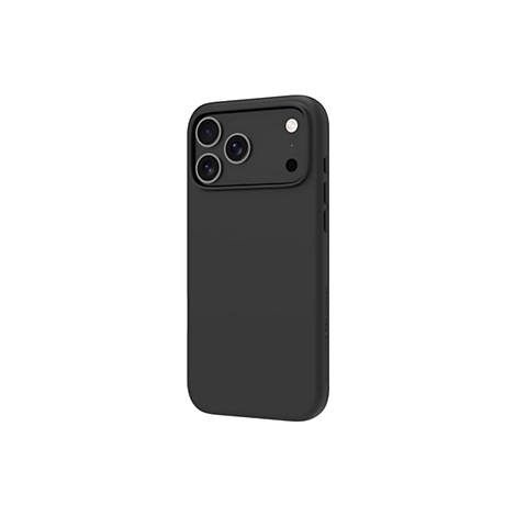 Coque de téléphone noire avec découpes pour l'appareil photo. Le nom de la marque est visible sur le côté.