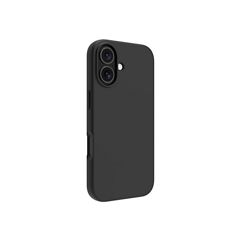 Coque de smartphone noire, montrée légèrement en diagonale de face. Les lentilles de l'appareil photo sont visibles au dos.