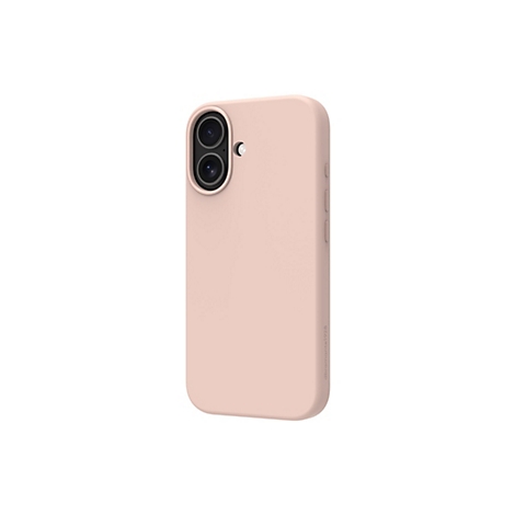Coque de smartphone rose clair, vue de détail. Deux objectifs d'appareil photo sont visibles au dos, à côté d'un flash.