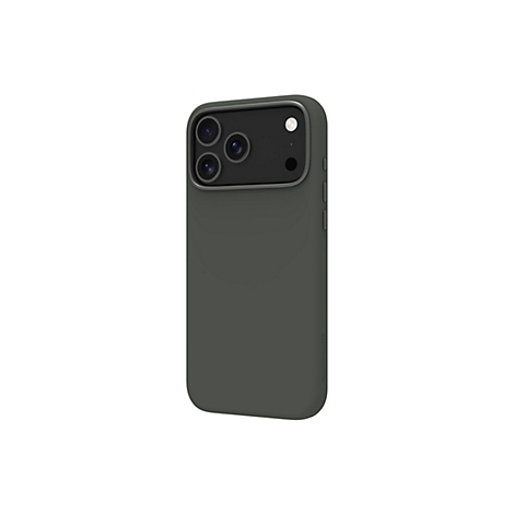 Coque de téléphone vert foncé pour smartphone avec trois caméras et flash, sur fond blanc.