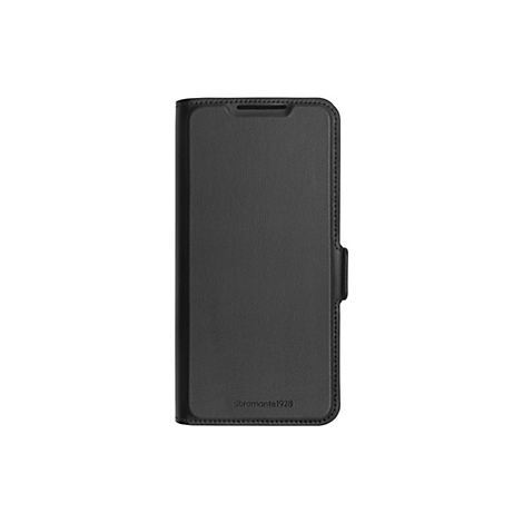 Schwarze Handyhülle mit Klappfunktion. Auf der Vorderseite ist der Schriftzug "dbrantel928" erkennbar.