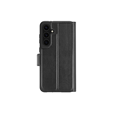 Schwarze Handyhülle für Samsung, geschlossen. Auf der linken Seite sind die drei Kameralinsen zu sehen.