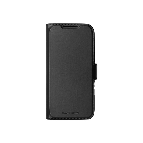 Schwarzes Handy Case in Lederoptik, mit Magnetverschluss. Auf dem Case steht "dramante1928".
