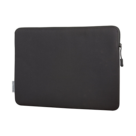 Schwarze Laptoptasche, mit Reißverschluss, Markenlogo.