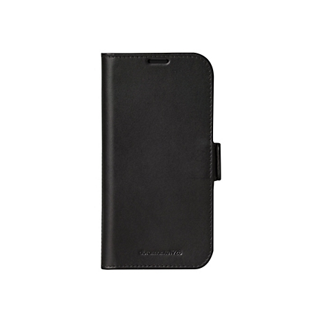 Coque de téléphone à rabat noire. L'inscription "abramante1928" est sur le devant.