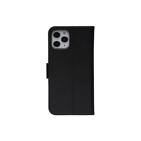 Schwarzes Handy Case mit geschlossener Klappe, Kamerateil sichtbar.