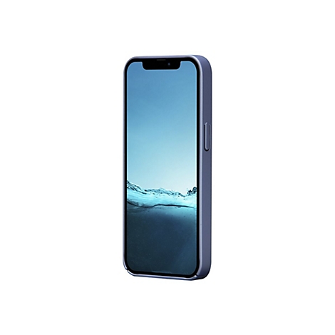 Ein blaues Smartphone vor weißem Hintergrund. Der Bildschirm zeigt Wasser. Am Rand sind die Tasten und der Rahmen des Smartphones zu sehen.