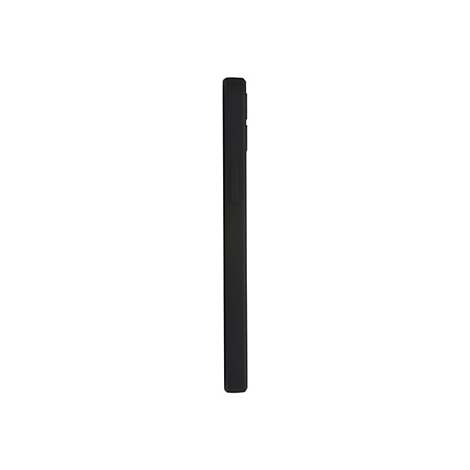Nahaufnahme eines schwarzen Smartphones im Profil, die Bedienelemente sind sichtbar.