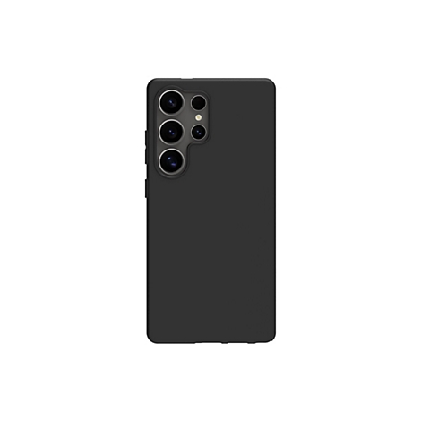 Schwarzes Smartphone mit Schutzhülle. Auf der Rückseite sind mehrere Kameraobjektive zu sehen.