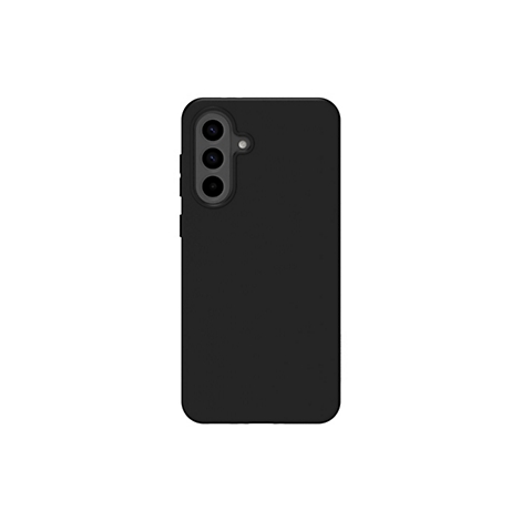 Schwarze Handyhülle vor weißem Hintergrund. Drei Kameras und ein Blitz auf der Rückseite.