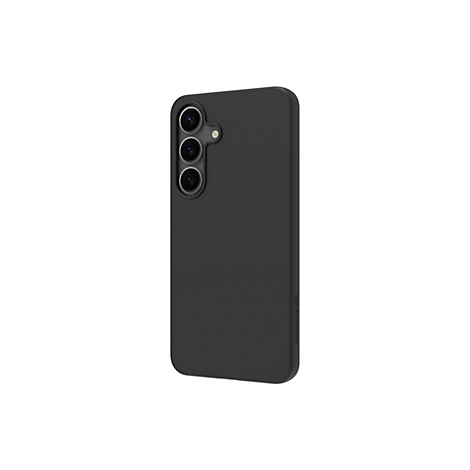Coque de smartphone noire avec trois découpes pour caméra, lettrage latéral.