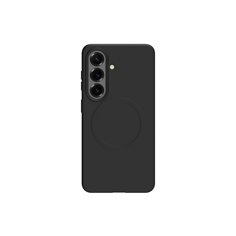 Coque de téléphone noire avec trois objectifs d'appareil photo, un flash et un élément rond à l'arrière.